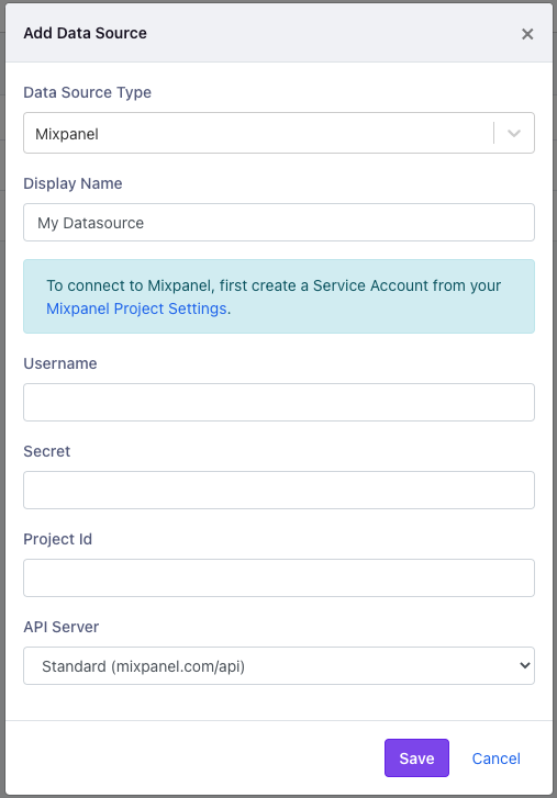 GrowthBook add Mixpanel data source form